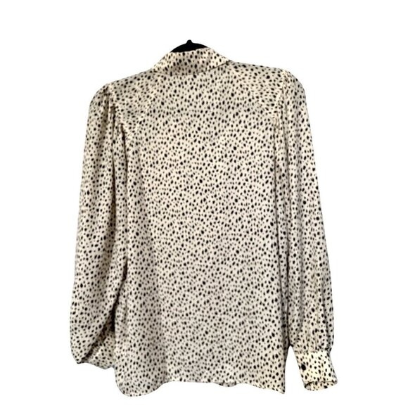 Women's Pleione Patterned Silky Button Down Cream and Black Printed Blouse Sz M - Picture 7 of 7